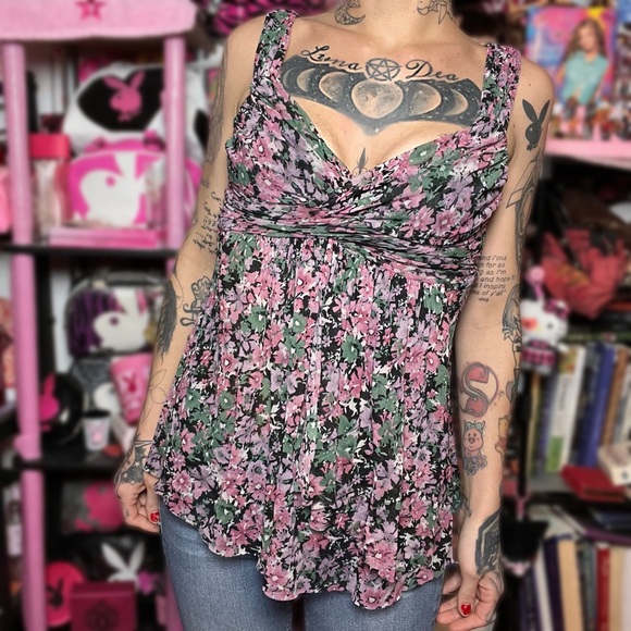 Express Floral Fairy Tank Top Empire Waist Babydoll Size Small - Picture 1 of 6